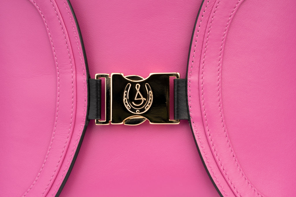 Reversible Magenta & Black Calfskin Leather 'YaYa' Crossbody Bag with Curved Wings