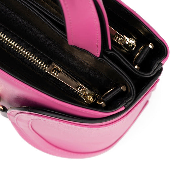 Reversible Magenta & Black Calfskin Leather 'YaYa' Crossbody Bag with Curved Wings