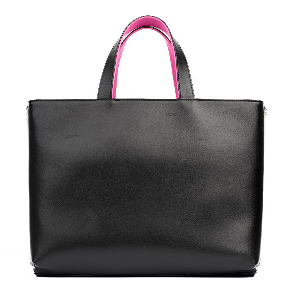 Reversible Calfskin Leather Magenta & Black  'Madison' Tote with Double Studded Square Wings