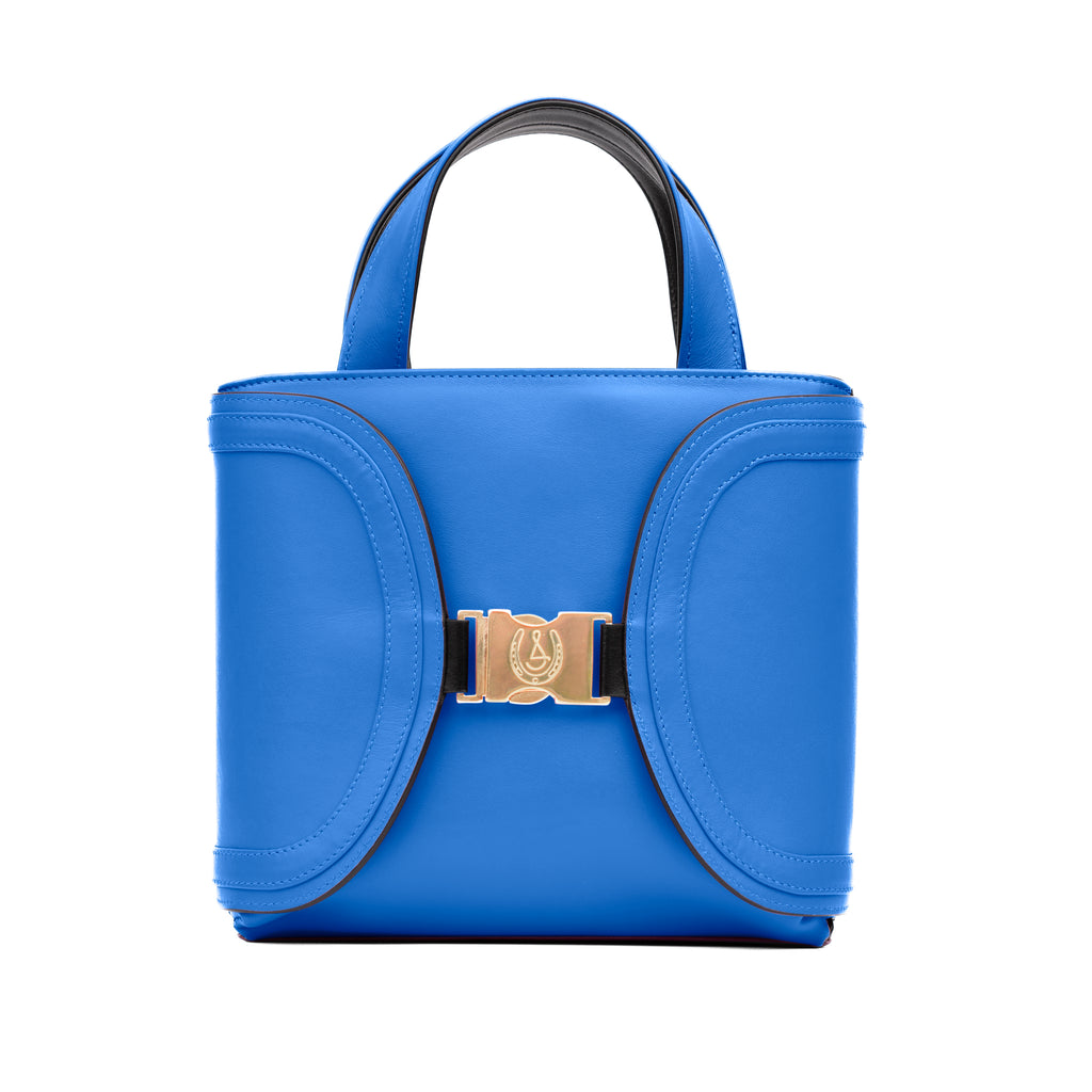 Reversible Cobalt Blue & Black Calfskin Leather 'YaYa' Crossbody Bag with Curved Wings
