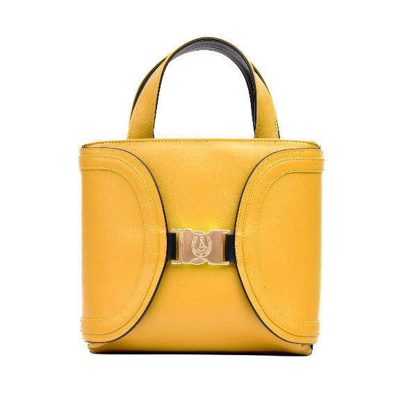 Reversible Tuscany Yellow & Black Calfskin Leather 'YaYa' Crossbody Bag with Curved Flaps