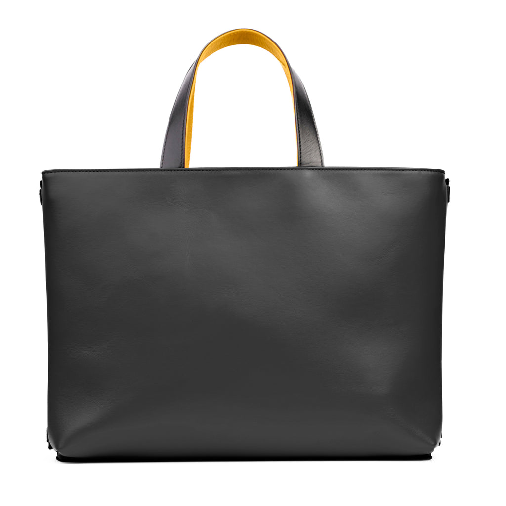 Reversible Tuscany Yellow & Black Calfskin Leather 'YaYa' Tote Bag with Curved Flaps