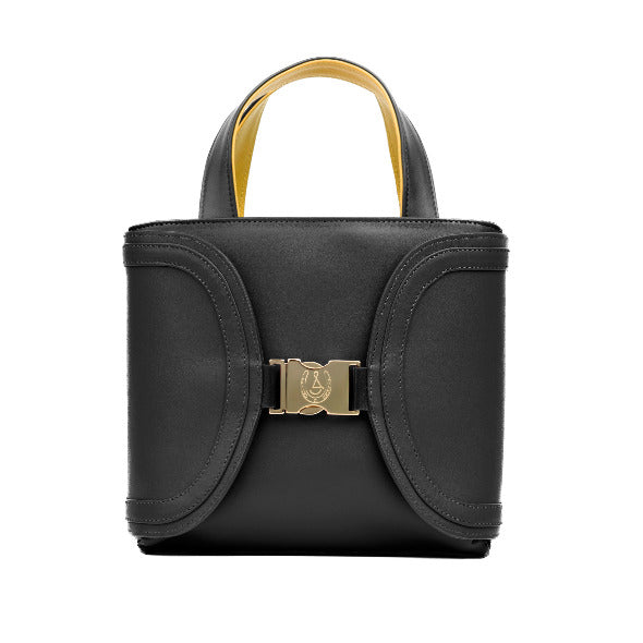 Reversible Tuscany Yellow & Black Calfskin Leather 'YaYa' Crossbody Bag with Curved Flaps