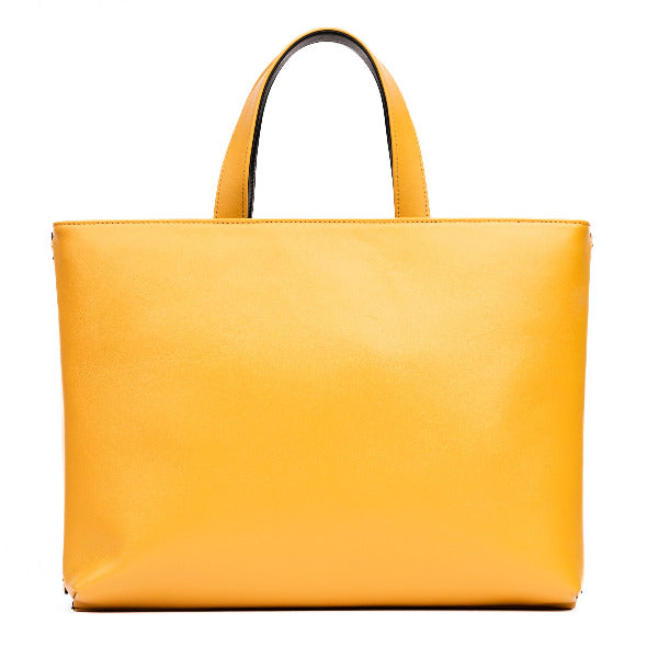 Reversible Calfskin Leather Tuscany Yellow & Black 'Madison' Tote with Double Studded Square Wings