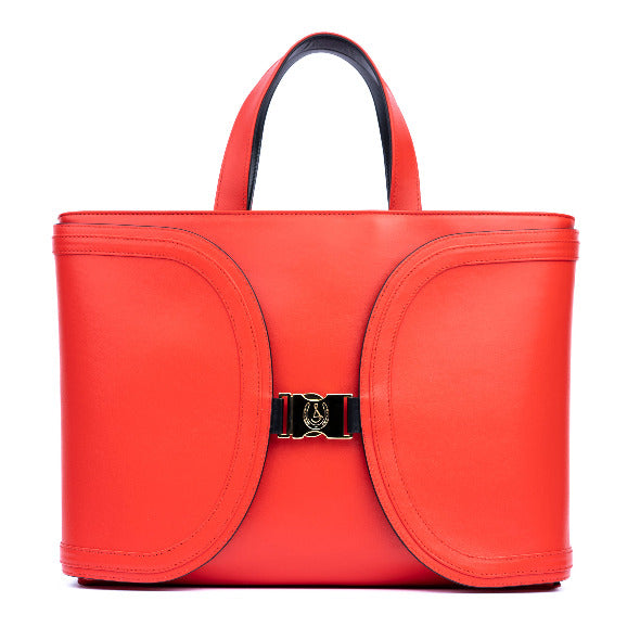 Reversible Scarlett Red & Black Calfskin Leather 'YaYa' Tote with Curved Wings