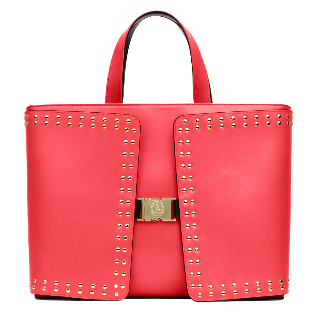 Reversible Calfskin Leather Black & Scarlett Red 'Madison' Tote with Double Studded Square Wings