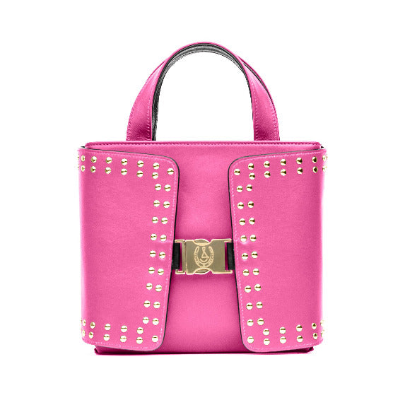 Reversible Calfskin Leather Black & Magenta 'Madison' Crossbody with Double Studded Square Wings