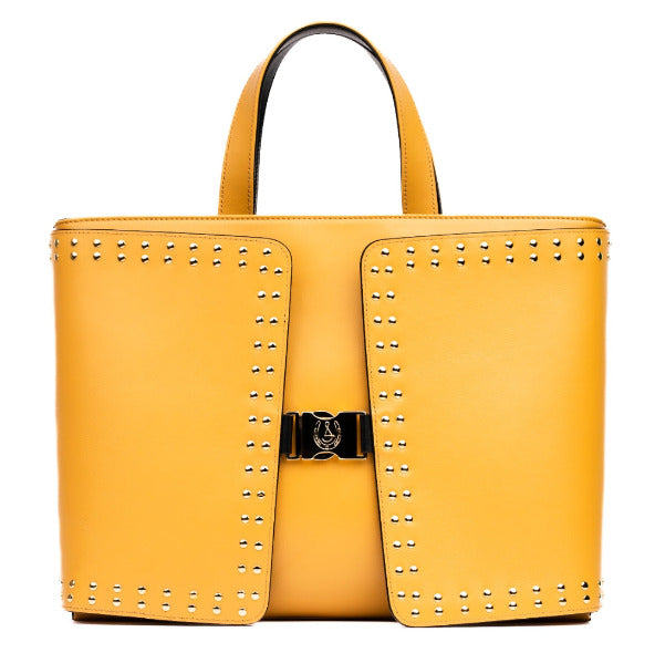 Reversible Calfskin Leather Tuscany Yellow & Black 'Madison' Tote with Double Studded Square Wings