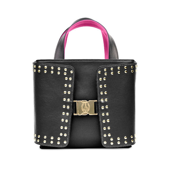 Reversible Calfskin Leather Black & Magenta 'Madison' Crossbody with Double Studded Square Wings